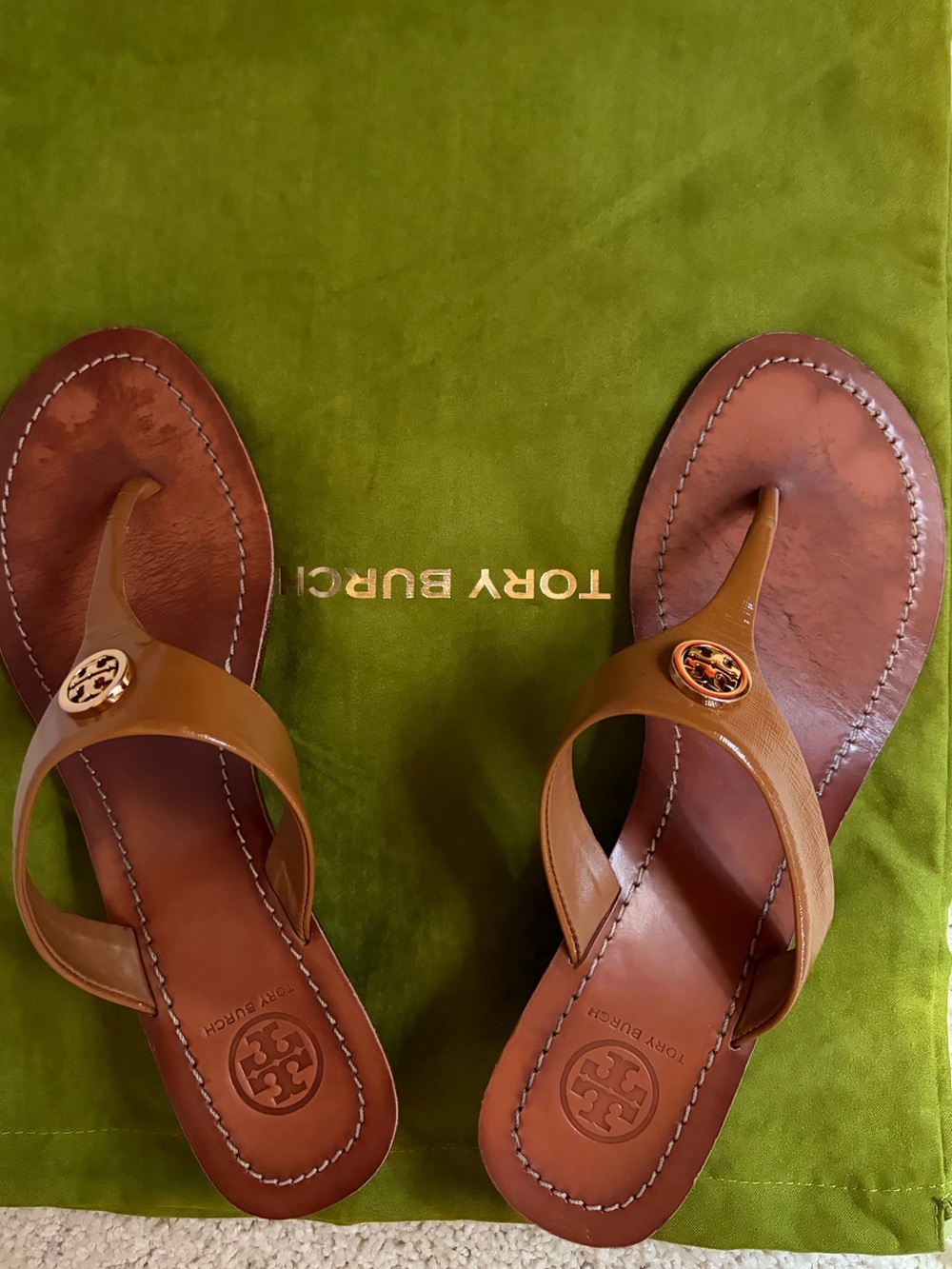 Tory Burch Tan Leather Mini Wedge Sandals - Picture 6 of 10